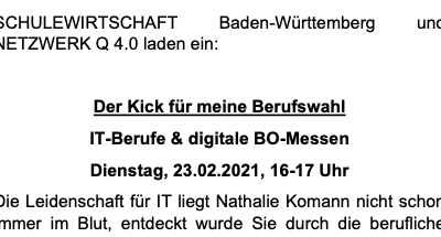 IT-Berufe & digitale BO-Messen Dienstag, 23.02.2021, 16-17 Uhr