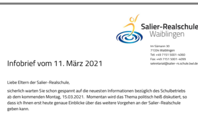 Infos zum Unterricht ab Montag, 15.03.